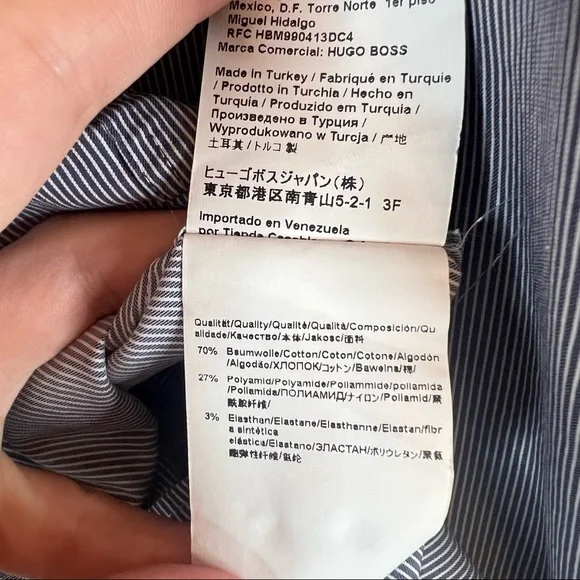 Hugo Boss Men’s Black Label Blue White Striped Shirt Sz 43/17 - Picture 12 of 13